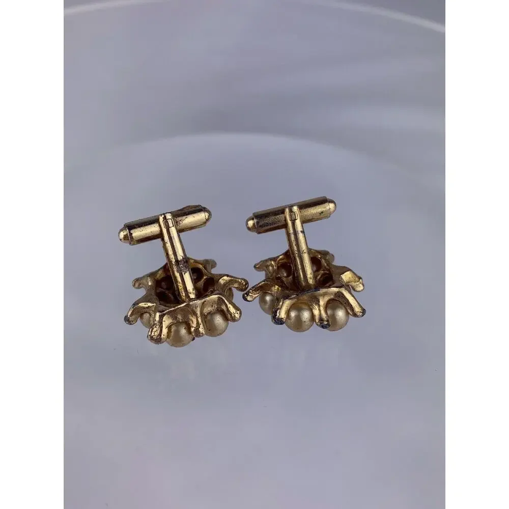 Ivory Faux Pearl Cluster Gold Tone Cufflinks Statement Formal Vintage